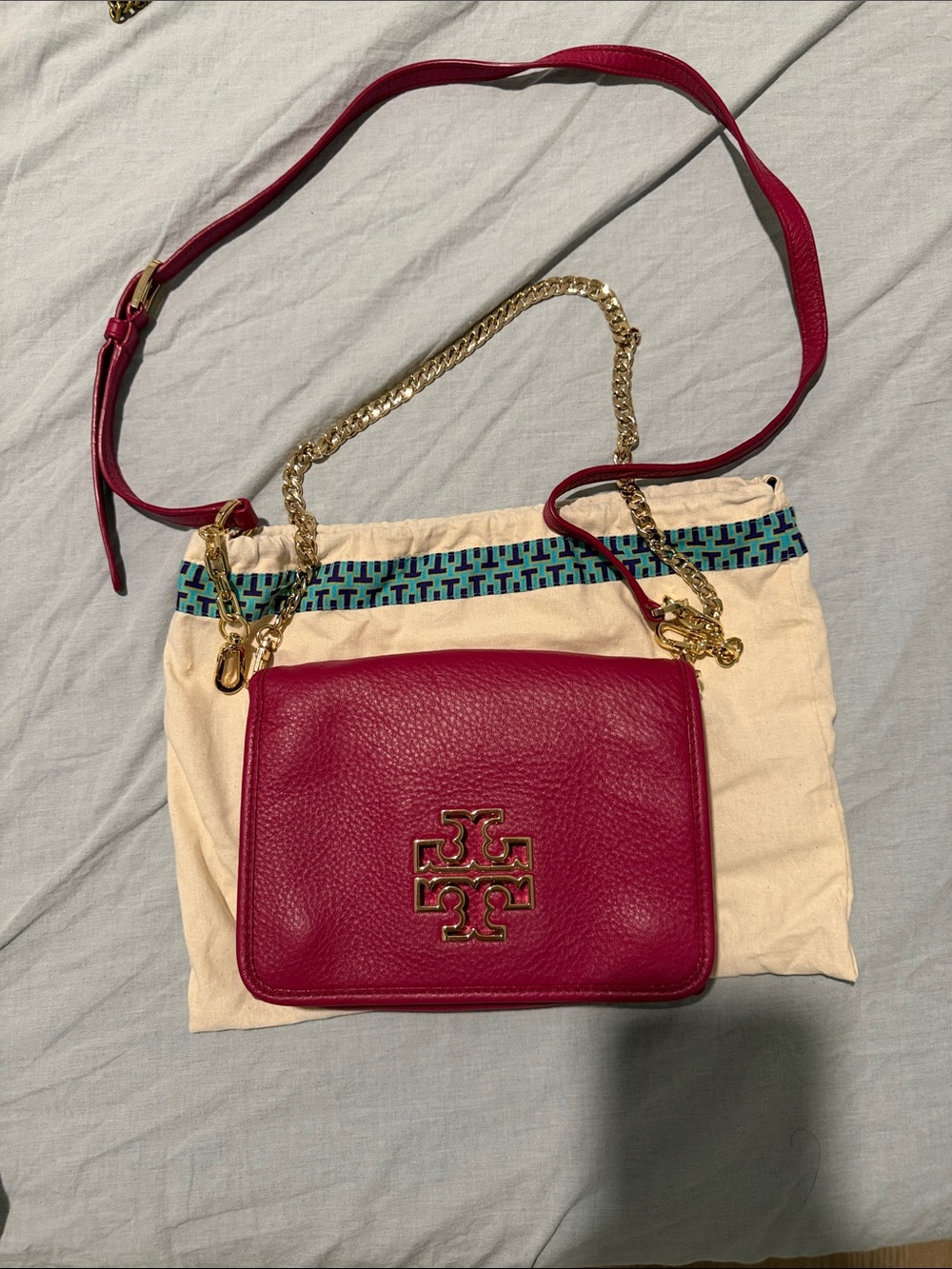 Tory Burch Pink Leather Fleming-Style Crossbody with Gold Hardware